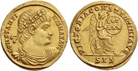 Constantine I, 307 – 337. Solidus, Siscia 335, AV 4.62 g. CONSTANTI – NVS MAX AVG Rosette diademed, draped, and cuirassed bust r. Rev. VICTORIA CONSTA...