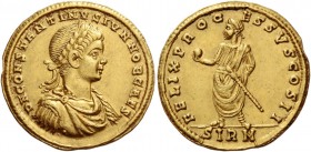 Constantine II caesar, 316 – 337. Solidus, Sirmium 321, AV 4.33 g. D N CONSTANTINVS IVN NOB CAES Laureate, draped and cuirassed bust r. Rev. FELIX PRO...