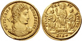 Constans caesar, 337 – 350. Solidus, Siscia 337-340, AV 4.51 g. FL IVL CONS – TANS P F AVG Laureate and rosette-diademed, draped and cuirassed bust r....