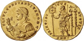 Constantius II caesar, 324 – 327. Medallion of four and a half solidi, Nicomedia July 325, AV 19.89 g. FL IVL CONSTANTIVS NOB C Half-length bust diade...