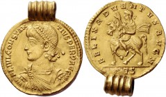 Constantius II caesar, 324 – 327. Medallion of 1,5 solidi, Tessalonica 350-355, AV 7.76 g. FL IVL CONSTAN – TIVS PERP AVG Pearl-diademed, draped and c...
