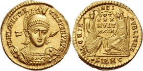 Constantius II caesar, 324 – 327. Solidus, Sirmium 351-355, AV 4.50 g. FL IVL CONSTAN – TIVS PERP AVG Diademed, draped and cuirassed bust facing, hold...