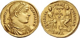 Jovian, 363 – 364. Solidus, Antiochia 363-364, AV 4.43 g. D N IOVIAN – VS P F P AVG Pearl-diademed, draped and cuirassed bust r. Rev. SECVRITA – S REI...