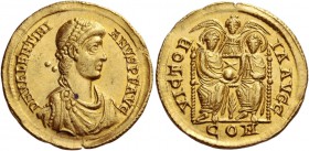 Valentinian II, 375 – 392. Solidus, Mediolanum 383-387, AV 4.43 g. D N VALENTINI – ANVS P F AVG Pearl-diademed and draped bust r. Rev. VICTOR – IA AVG...
