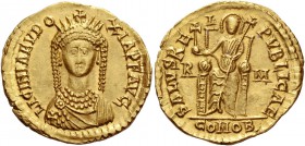 Licinia Eudoxia, daughter of Theodosius II and wife of Valentinian III. Solidus circa 444-445, AV 4.46 g. LICINIA EVDO – XIA P F AVG Draped bust facin...