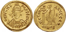 The Herulians. Odovacar, 476-493. In the name of Julius Nepos, second reign 477-480. Solidus, Mediolanum 477-480, AV 4.40 g. D N IVL NE – POS P F AVG ...