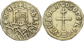Teophilus I, 829 – 842. Debased solidus, Naples (?) circa 829-831, EL 4.99 g. *ΘEOFI – LOS bASILE Bust facing, with short beard, wearing crown and lor...