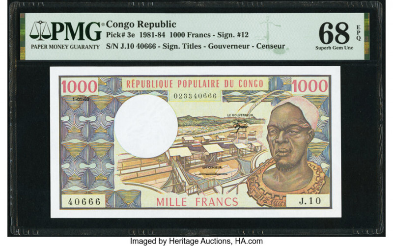 Congo Republic Banque des Etats de l'Afrique Centrale 1000 Francs 1.1.1983 Pick ...