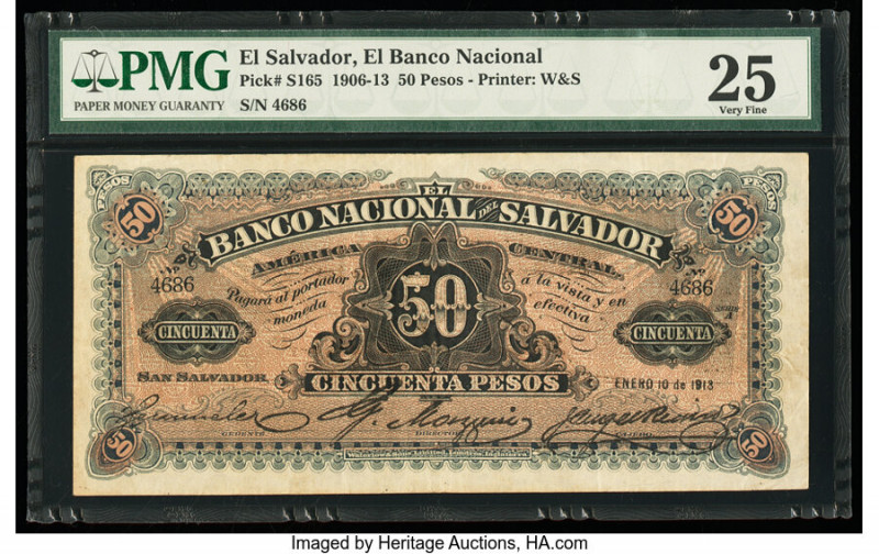 El Salvador Banco Nacional del Salvador 50 Pesos 10.1.1913 Pick S165 PMG Very Fi...