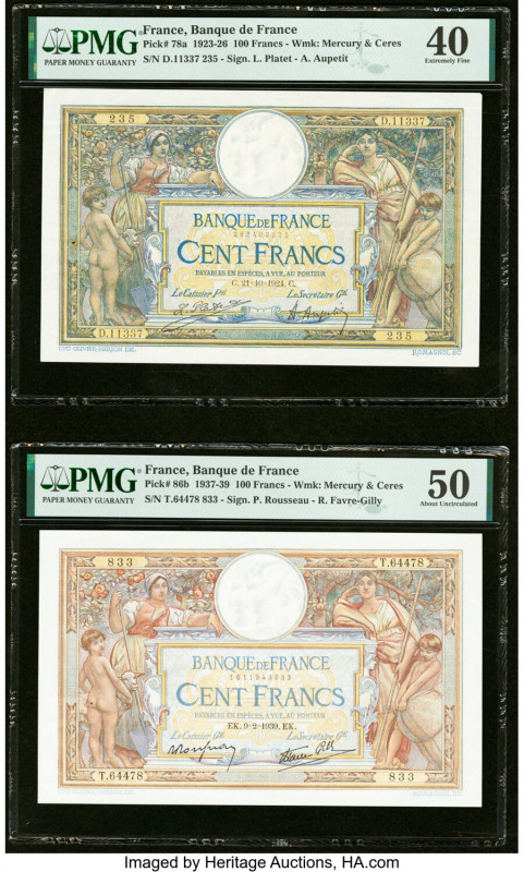 France Banque de France 100 Francs 21.10.1924; 9.2.1939 Pick 78a; 86b Two Exampl...