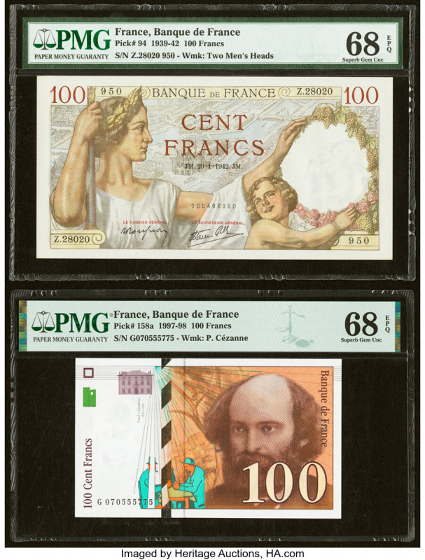 France Banque de France 100 Francs 29.1.1942; 1998 Pick 94; 158a Two Examples PM...