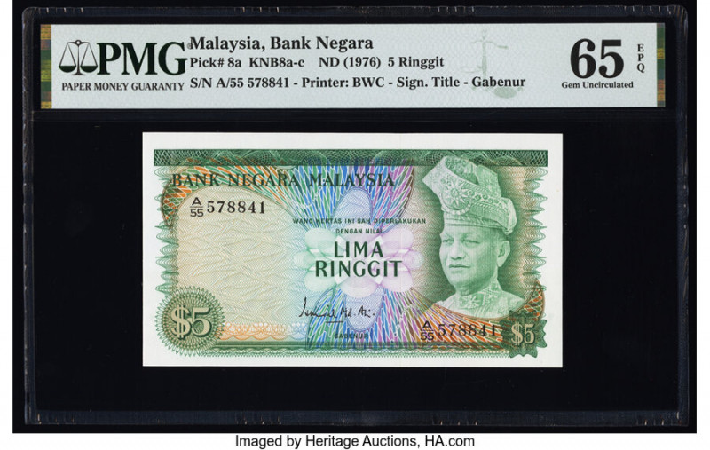 Malaysia Bank Negara 5 Ringgit ND (1976) Pick 8a KNB8a-c PMG Gem Uncirculated 65...