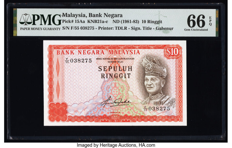 Malaysia Bank Negara 10 Ringgit ND (1981-83) Pick 15Aa KNB21a-c PMG Gem Uncircul...