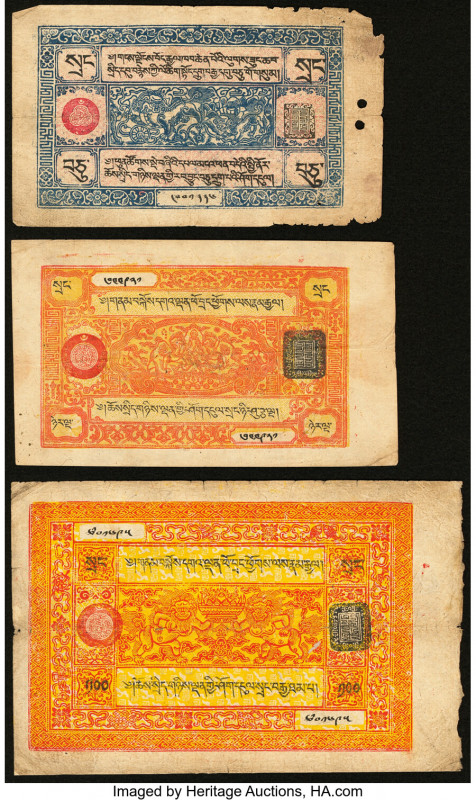 Tibet Government of Tibet 10; 25; 100 Srang ND (1941-59) Pick 9; 10; 11 Three Ex...