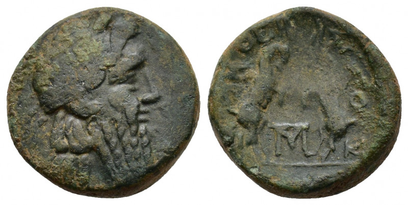 Macedon, Thessalonika After 148 BC. Laureate head of Zeus to right / Two rampant...