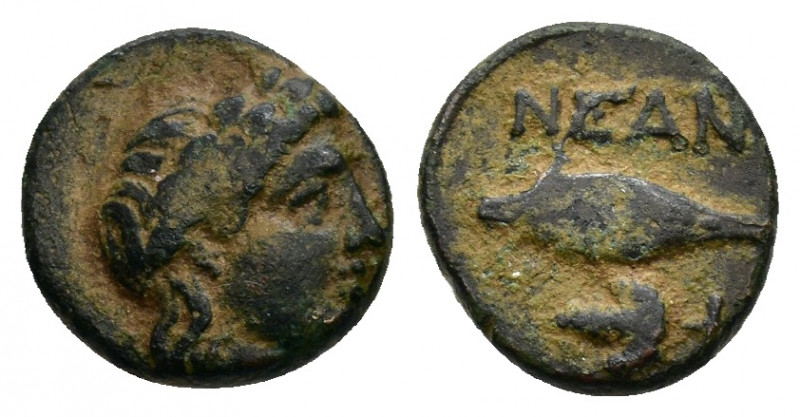 Troas. Neandria 400-300 BC. Bronze Æ 11mm., 1g. Laureate head of Apollo right / ...