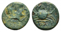 MYSIA. Priapos. (4th century BC). Ae. Obv: Laureate head of Apollo right Rev: Crab; A above, harpa below. SNG Arikantürk 1096–101. AE 1.2g