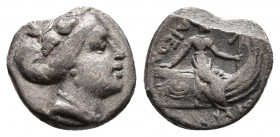 EUBOIA, Histiaia. 267-168 BC. AR Tetrobol Head of nymph Histiaia / Histiaia seated on galley decorated with star holding mast. SNG.Cop.530 AR 1.56g