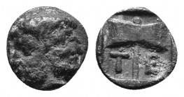Islands off Troas. Tenedos circa 500 BC. AR Janiform head, female on left, male on right / TE. labrys (double axe) within incuse square. AR Hemiobol 0...