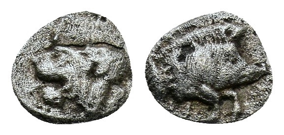 MYSIA. Kyzikos. Hemiobol (450-400 BC). Obv: Forepart of boar right, tunny behind...