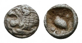 CARIA. Mylasa. (Circa 420-390 BC). AR Tetartemorion Forepart of lion right, head reverted. Rev: Bird standing left. SNG Kayhan 940-43 (Caria uncertain...