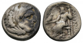 Kings of Macedon. Uncertain. Alexander III "the Great" 336-323 BC. Drachm AR Head of Herakles right, wearing lion skin / AΛΕΞΑΝΔΡOY, Zeus seated left ...