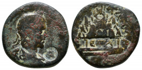CAPPADOCIA. Caesaraea-Eusebia. Caracalla , 198-217. Tetrassarion. Laureate and draped bust r. / Mount Argaeus. Countermarked. AE 11.16g