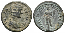 PISIDIA. Antiochia. Julia Domna.193-217. IVLIA AVGVSTA, draped bust of Julia Domna to right / Rev: ANTIOCH G-NI COL CΛE, Genius of Antiochia wearing k...