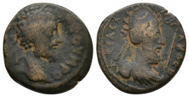Septimius Severus with Abgar VIII (193-211). Mesopotamia, Edessa. Laureate head of Septimius r. R/ Diademed and draped bust of Abgar r., wearing tiara...