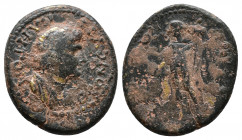 Lydia, Thyatira. Time of Trajan/ Hadrian. ΘΕΟΝ ϹΥΝΚΛΗΤΟΝ, draped male bust of Senate, r. / ΘΥΑΤΕΙΡΗΝΩΝ, Apollo Tyrimnaios standing facing, head l., na...