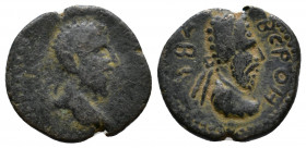 MESOPOTAMIA, Edessa. Commodus, with Abgar VIII. AD 177-192.. Laureate head of Commodus right / Diademed and draped bust of Abgar, wearing tiara. AE 3....