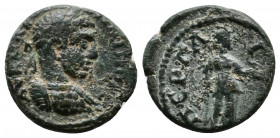 Pamphylia. Perge. Caracalla AD 198-217. Α Κ Μ Α ΑΝΤΩΝΕΙΝΟC, laureate, draped and cuirassed bust right / ΠΕΡΓΑΙΩΝ, Artemis standing right, holding bow ...