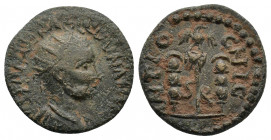 Valerian I, AE22, 253-260, Pisidia-Antioch. IMP CAE R ASLL OVALEHIR (sic!) Radiate, draped, cuirassed bust right, seen from behind / ANTIO_CHIC Legion...