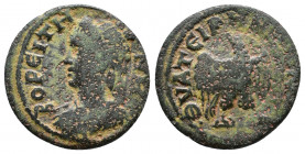 Lydia, Thyatira. Pseudo autonomous, time of Commodus 180-192. ΒΟΡƐΙΤΗΝΗ; draped bust of Artemis Boreitene, l.; having quiver at shoulder; to l., bow e...