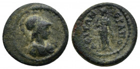 PHRYGIA. Hierapolis. Pseudo-autonomous. Ae (2nd-3rd century AD). Obv: Helmeted and draped bust of Athena right, wearing aegis. Rev: IЄPAΠOΛЄITΩN. Neme...