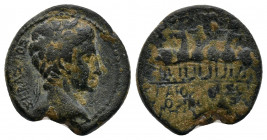 PHRYGIA. Apameia. Augustus, with Gaius as Caesar (27 BC-14 AD). Ae. Gaius Masonius Rufus, magistrate. Obv: ΣΕΒΑΣΤΟΣ. Laureate head right. Rev: ΓΑΙΟΣ Κ...