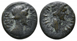 Mysia, Pergamum. AD 40-60. ΘƐΟΝ ϹΥΝΚΛΗΤΟΝ, draped bust of Senate, from front, r. (line border) / ΘƐΑΝ ΡΩΜΗΝ, turreted and draped bust of Roma, from si...