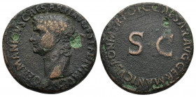 Germanicus Ӕ As. Struck under Caligula, Rome, AD 37-41. GERMANICVS CAESAR TI AVGVST F DIVI AVG N, bare head of Germanicus left / C CAESAR AVG GERMANIC...