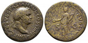 Vespasian. A.D. 69-79. Æ dupondius. Lugdunum (Lyon) mint. Struck A.D. 77-78. IMP CAES VESPASIAN AVG COS VIII P P, laureate head right, small globe at ...