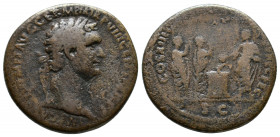 Domitian. AD 81-96. Æ As. Rome mint. Struck circa 88-89 BC. IMP CAES DOMIT AVG GERM P M TR P VIII CENS PER P P, laureate head right / LVD SAEC FEC COS...