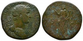 Hadrian 117-138, Rome. Ӕ Sestertius struck 119-120. IMP CAESAR TRAIANVS HADRIANVS AVG: Bust of Hadrian, laureate, bare chest, traces of drapery on far...