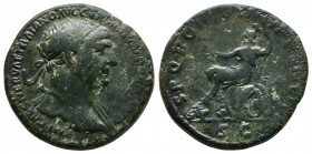 Trajan Æ Dupondius. Rome, AD 108-109/110. IMP CAES NERVAE TRAIANO AVG GER DAC P M TR P COS V P P, laureate bust to right, slight drapery on far should...