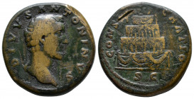 Divus Antoninus Pius Æ Sestertius. Consecration issue struck under Marcus Aurelius in Rome, circa AD 179-180. DIVVS ANTONINVS, bare head right / CONSE...