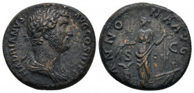 Hadrian 117-138. As Ӕ, Rome, struck 133-135. HADRIANVS AVG COS III P P. Bust of Hadrian, laureate, draped, right, viewed from rear or side / ANNONA AV...