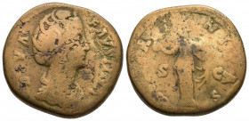 Diva Faustina Senior Æ Sestertius. Rome, AD 146-161. Struck under Antoninus Pius. DIVA FAVSTINA, draped bust right / AETERNITAS, Aeternitas standing l...