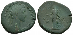 Commodus, as Caesar under Marcus Aurelius. Struck AD 179. Sestertius. L AVREL COMMODVS AVG TR P IIII, laureate head of Commodus, r / IMP [II or III] C...