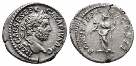 Geta, 209-212 Denarius 210, Rome. IMP CAES P SEPT GETA PIVS AVG Laureate head r. Rev. PONTIF TR P II COS II Felicitas standing l., holding caduceus an...