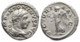 Elagabalus, 218-222. Denarius, Rome, 219-220. IMP ANTONINVS AVG Laureate and draped bust of Elagabalus to right. Rev. VICTORIA AVG Victory walking lef...