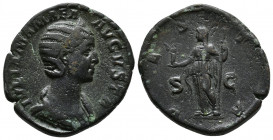 Julia Mamaea AD 225-235. Rome. Sestertius Æ. IVLIA MAMAEA AVGVSTA, diademed and draped bust right / VESTA, Vesta, veiled, standing left, holding palla...