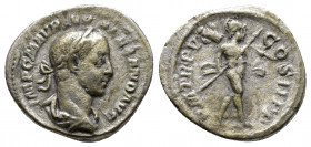 Severus Alexander AR Denarius. Rome, AD 226. IMP C M AVR SEV ALEXAND AVG. Laureate and draped bust right /P M TR P V COS II P P, Mars advancing right,...